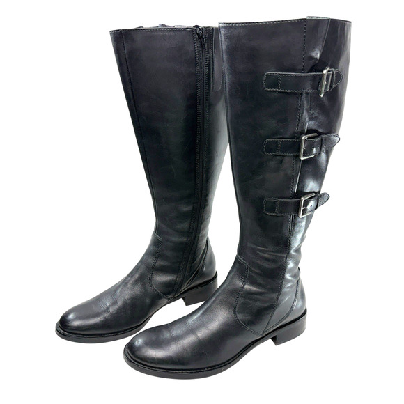 Ecco Hobart Boots Black Leather Buckle Tall 18” Knee High Ridding Moto EU42 US11 - Picture 1 of 12